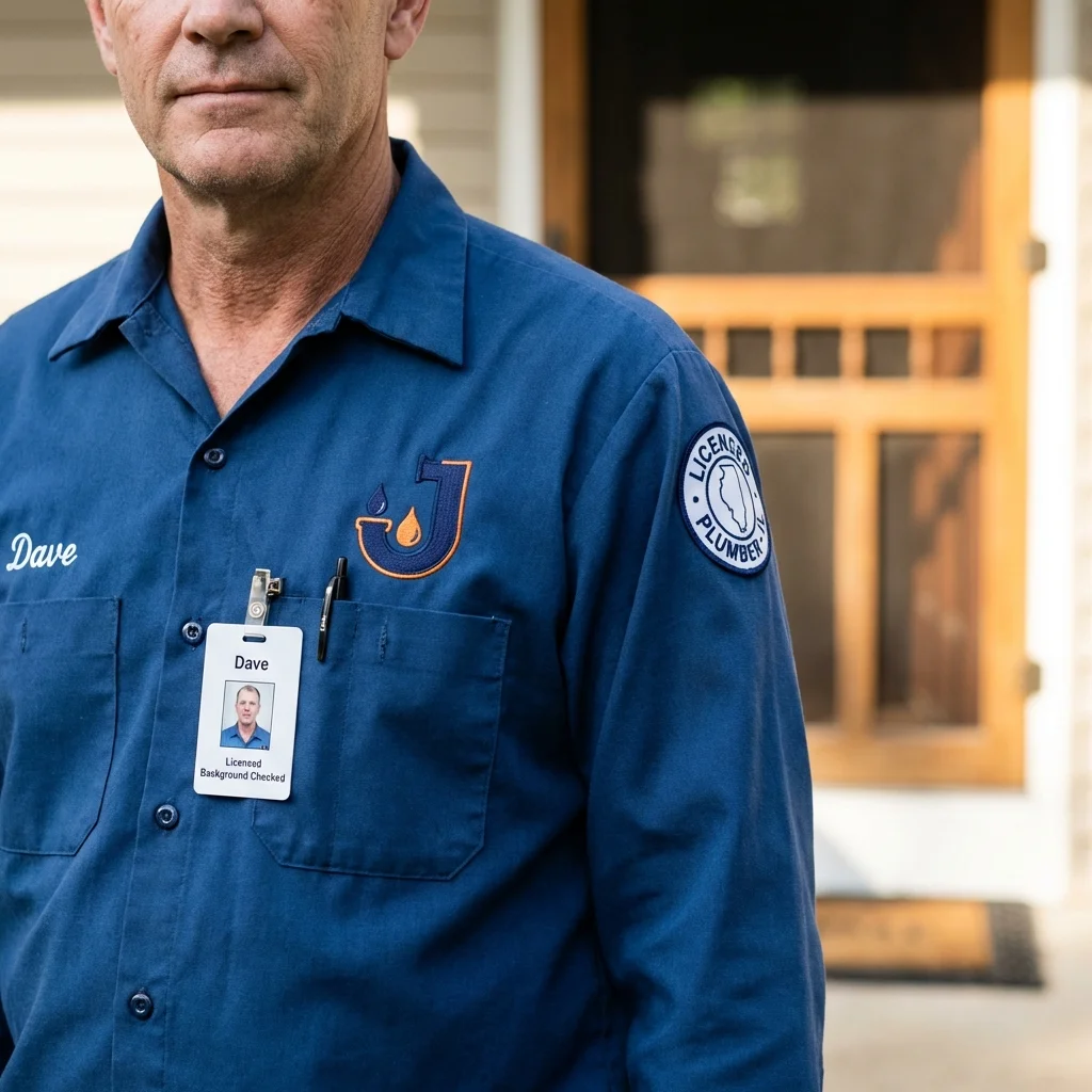 Licensed plumber showing ID badge in Lexington Park, MD