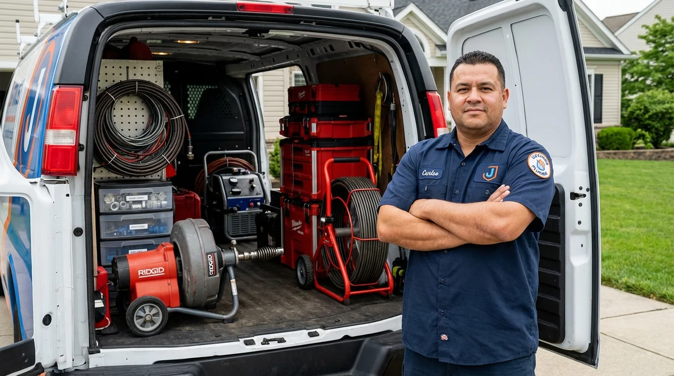 Professional drain cleaning equipment and Johns Plumbing LLC plumber in Lexington Park