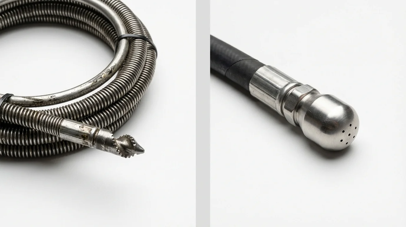 Drain snake cable and hydro jetting nozzle used for drain cleaning in Lexington Park, MD