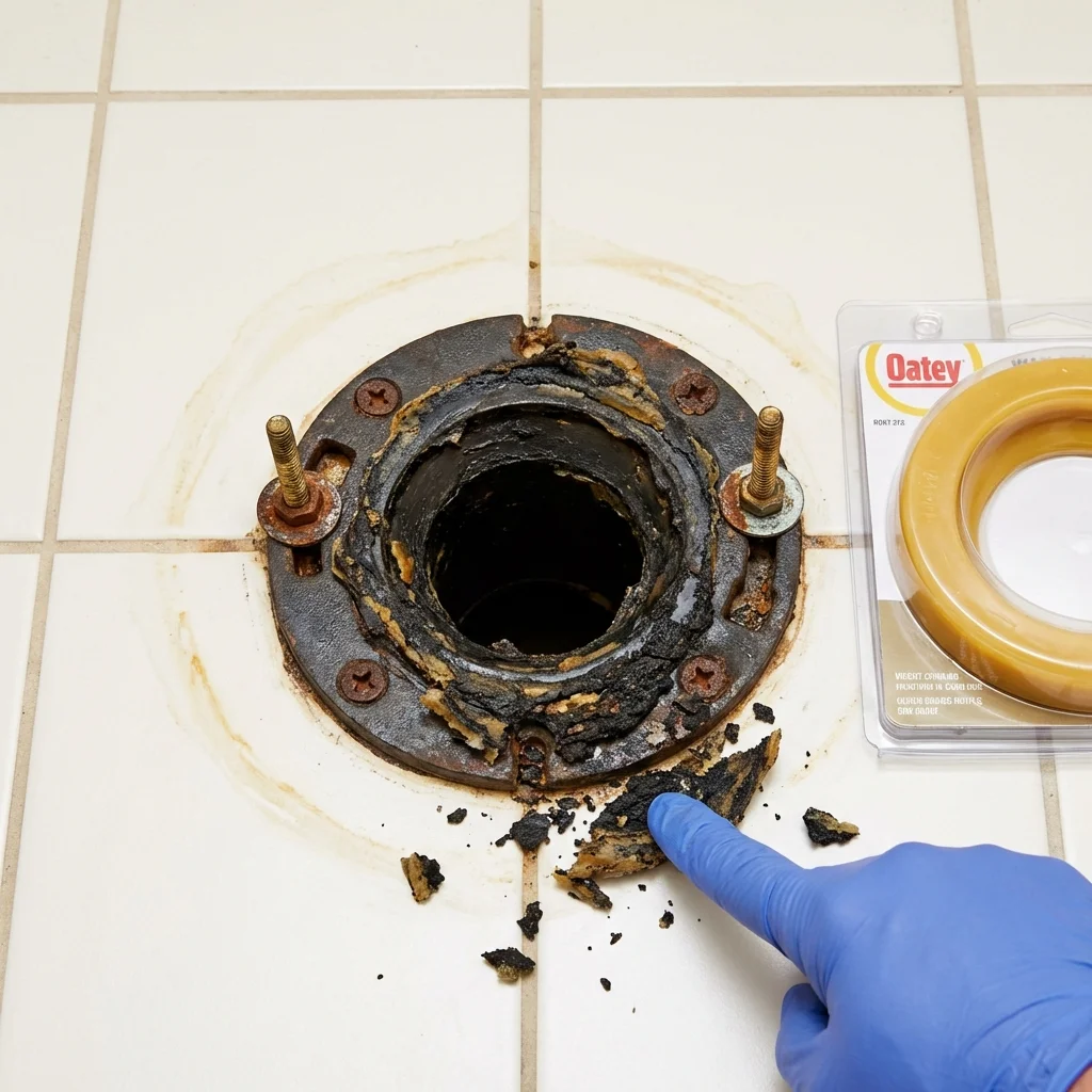 Failed wax ring showing water seepage at the base of a toilet in a Lexington Park, MD home