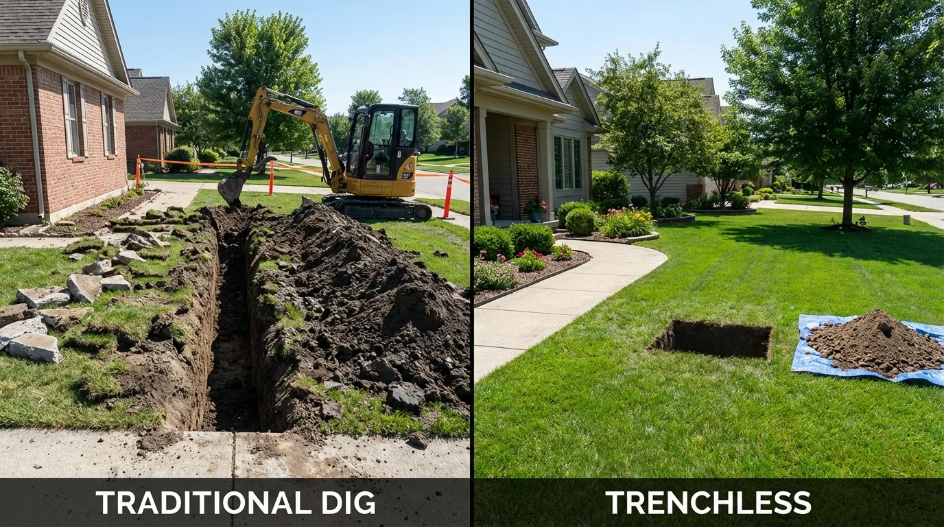 Trenchless sewer repair with minimal yard damage versus traditional excavation in Lexington Park, MD
